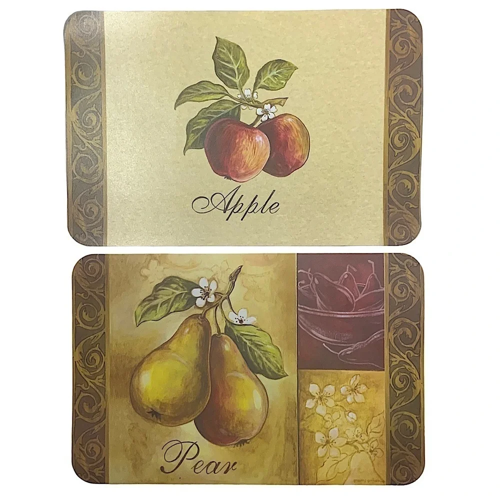 Heirloom Apple Pear Placemats Fruit Reversible Wipe Clean Multicolor 4 Piece Set